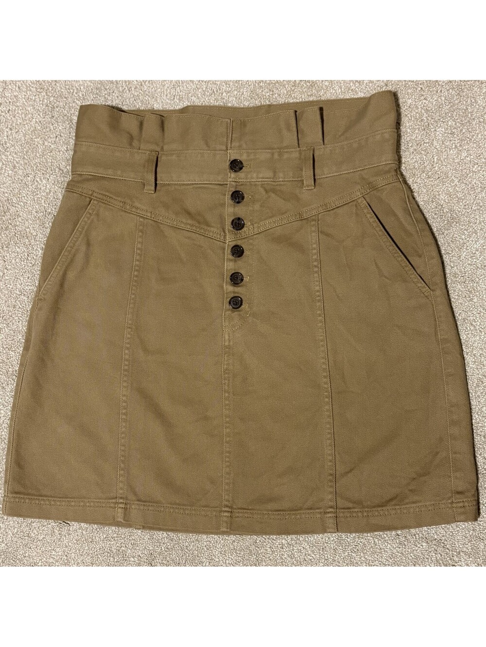 Banana Republic Womens 12 Twill A-Line Mini Skirt Hight Waist Button Front Brown